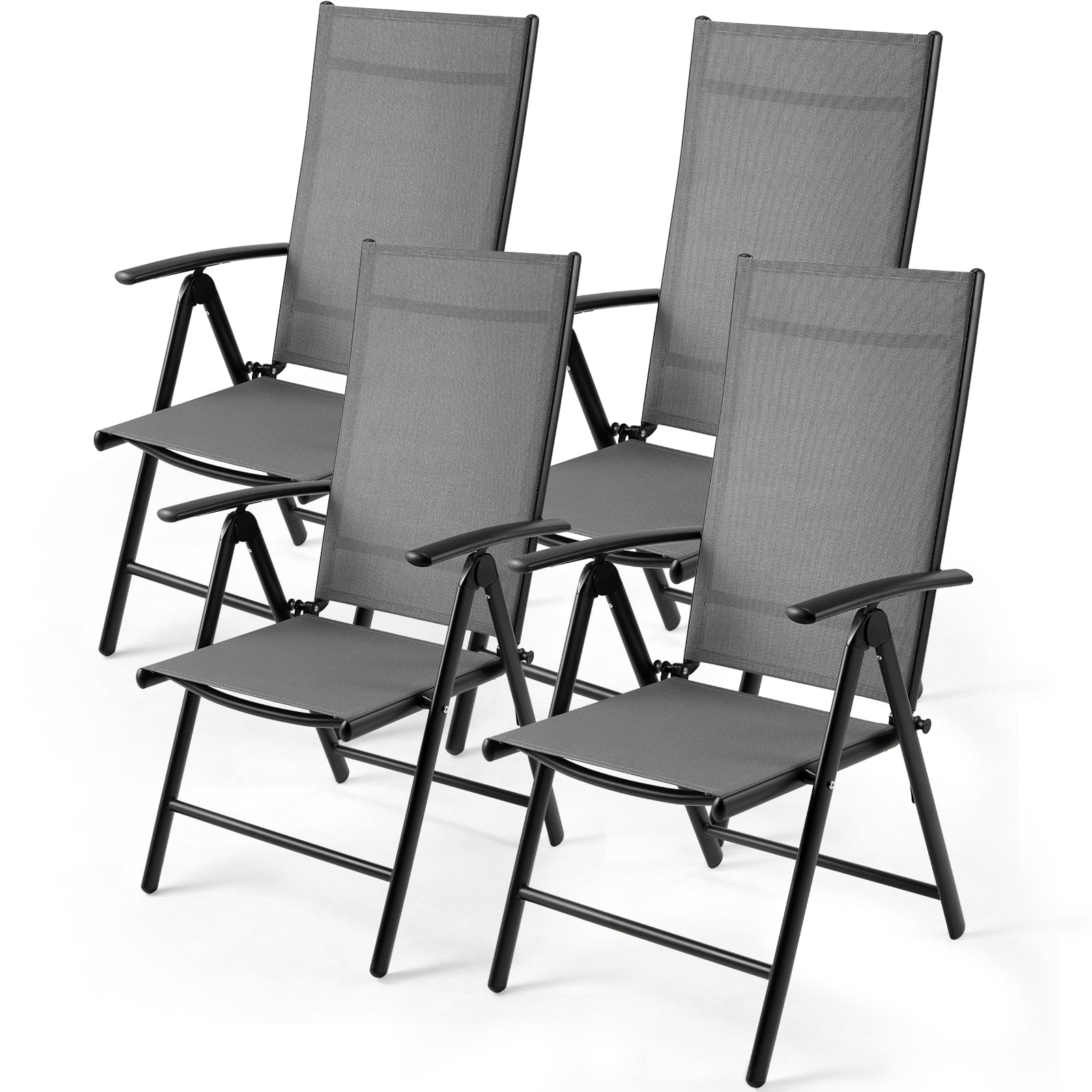 LIFERUN Folding Patio Chairs Set of 4, Outdoor Dining Chairs with Anti-Rust Aluminum Frame and Breathable Textilene Fabric, Weatherproof, No-Assembly, Portable Chairs for Garden, Yard & Balcony