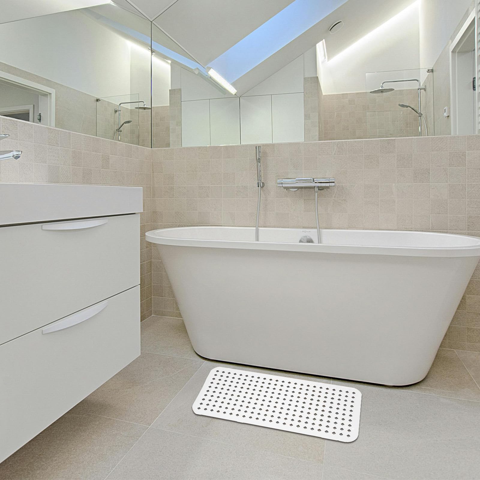 WOONEKY Alfombra de Baño Color Blanco Antideslizante Esterilla Plegable con Ventosas y Fácil de Limpiar y Moderna para Bañera de PVC para Ducha Segura