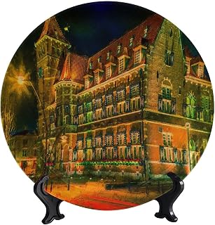 Fun Decorative Plates Amsterdam Building Painting Round Porcelain Ceramic Plate for Dining Table Setting, Wedding Reception Decorations, Christmas Tablescape 8"