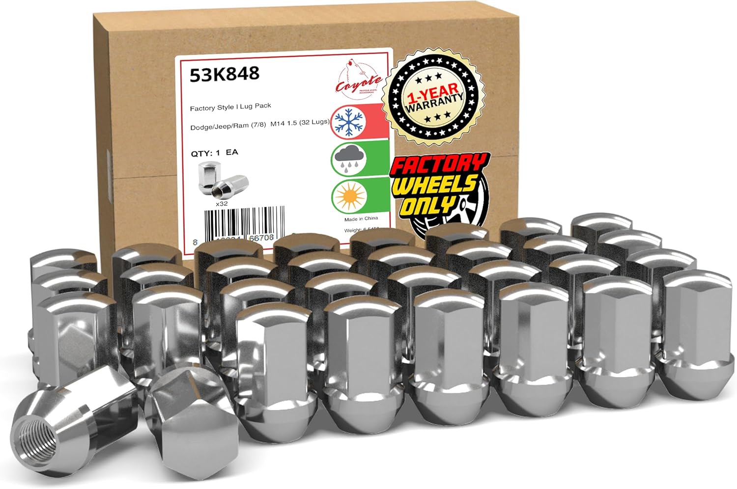 M14x1.5 Wheel Lug Nuts 32 Pcs Chrome 60° Conical