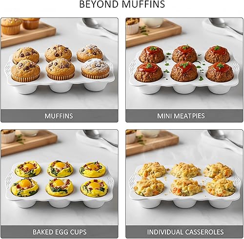 Miniatura 8 de Paquete de 2 moldes de cerámica para muffins, 6 tazas antiadherentes para magdalenas con asas para pasteles de muffins, tartas de huevo, mousse,