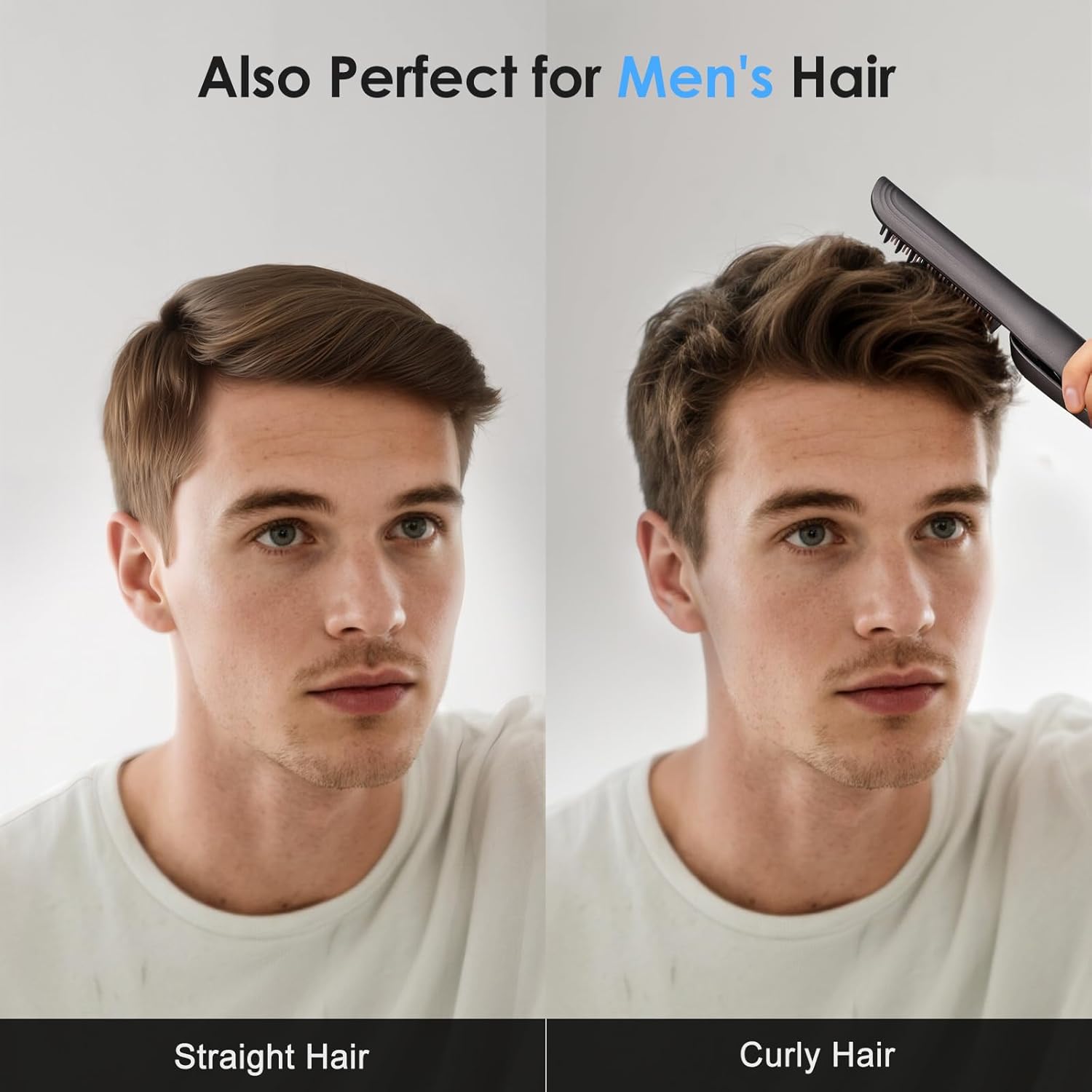 Hair Straightener Brush, Straightening Brush with Sectioning Pick for Women & Men, 2 in 1 Hair Straightener Comb with 3 Temperature Settings, Hot Comb Flat Iron for Straightening & Curling