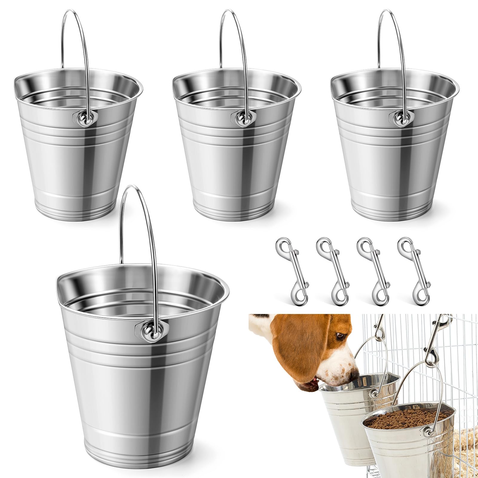 Mumufy 4 Set 2 Quart Stainless Steel Flat Side Bucket Small Metal Bucket