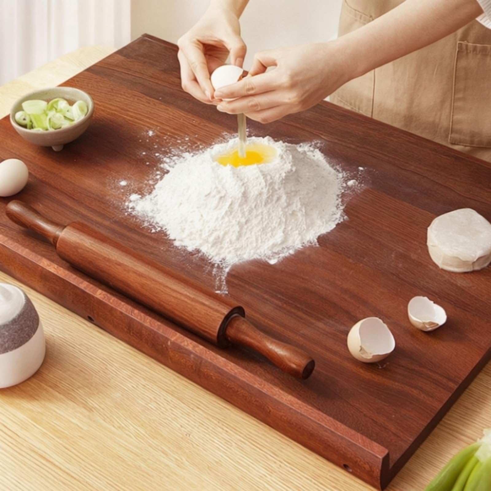 F Fityle Tabla de Cocina de Madera Tabla de Amasar Tabla de Pastelería Tabla de Cortar con Canto de Retención Antideslizante y Zona Amplia Adecuada para, 80 53 2cm, Doble Pestaña