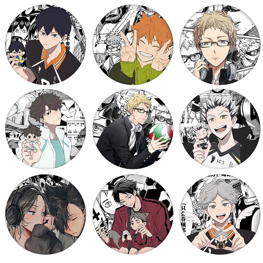9 Haikyus Tinplate Badge Figure Brooch Anime Cool Boys Pins Cosplay Accessories, 58mm