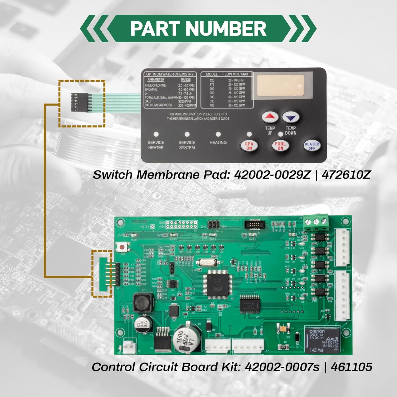 𝙐𝙥𝙜𝙧𝙖𝙙𝙚𝙙 42002-0007S Pool Heater Control Board kit With 472610Z Switch Membrane Pad Compatible With Mastertemp Sta-Rite Max-E-Therm NA and LP Series Pool/Spa Heater Electrical Systems # 461105