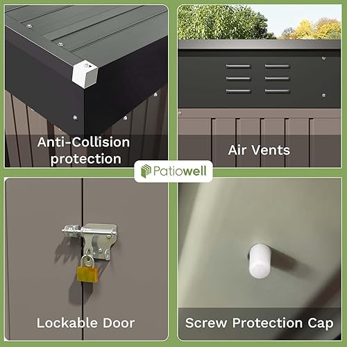Miniatura 5 de Patiowell Cobertizo de almacenamiento de metal para exteriores de 8 x 6 pies, cobertizo de metal con rejillas de ventilación y cerradura,
