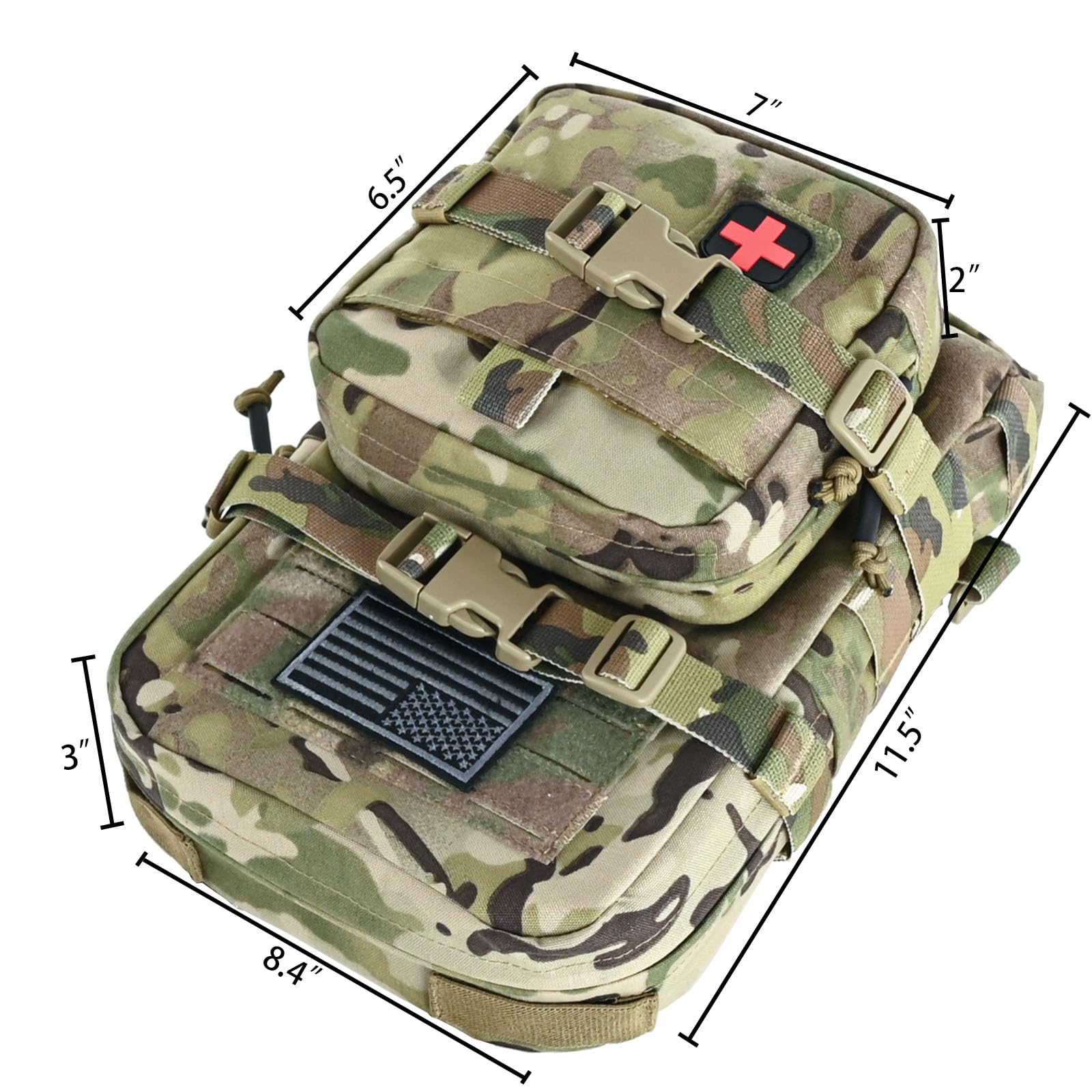 Paquete de hidratación táctico Mini Molle, portador de hidratación Molle con bolsa IFAK, bandera de Estados Unidos y parche Med, Hydropack para bolsa de agua de 2 litros