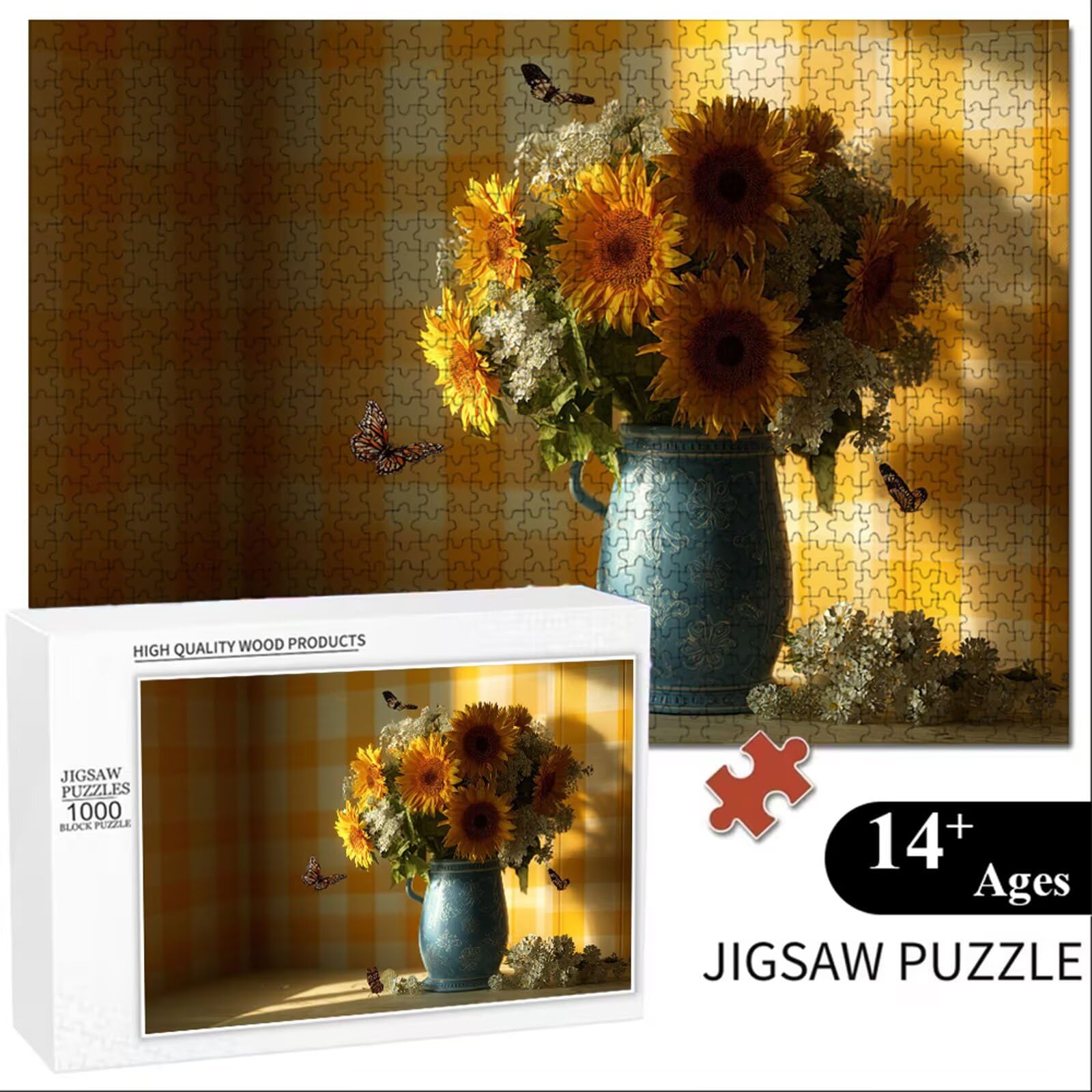Puzzle 2000 elementów - Słonecznik i krajobraz - Trwałe drewniane puzzle z literami z tyłu - 70 x 100 cm - Kreatywne hobby bez kurzu - Artykuł kolekcjonerski i ponad 14 lat P3#637
