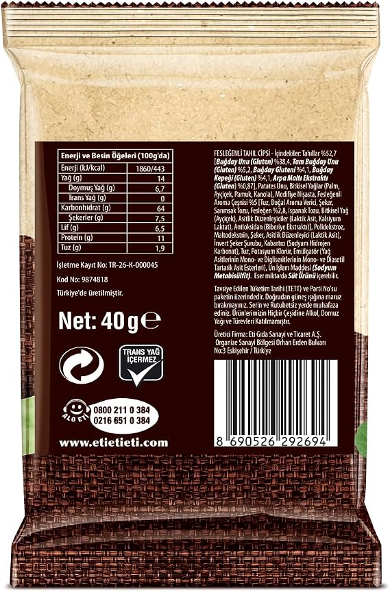 Eti Burçak Fesleğenli Tahıl Cipsi 40 g x 14 Adet