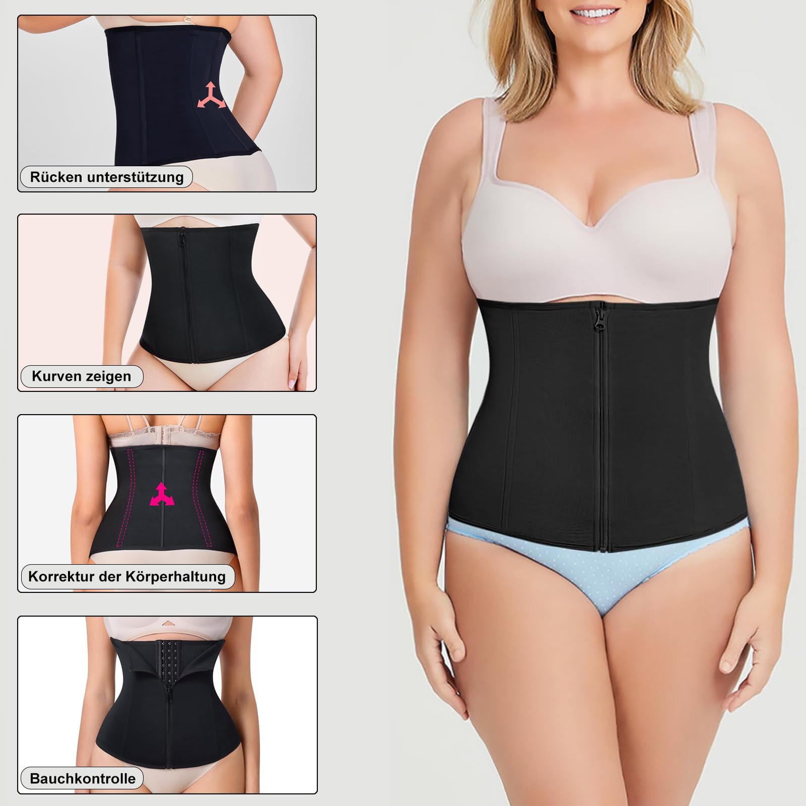 Waist Trainer, Shapewear Damen (Schwarz, XL)