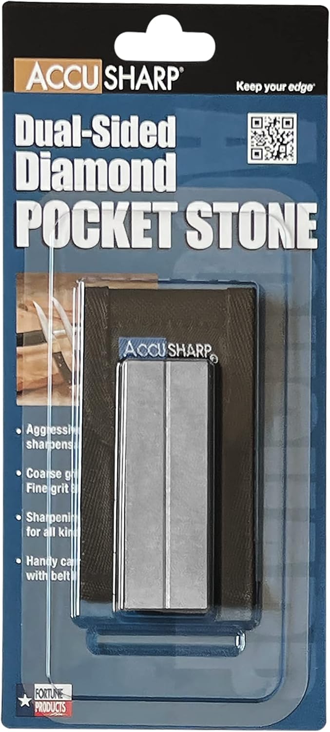 AccuSharp Diamond Pocket Stone Sharpener w/Pouch - 3 inch Diamond Stone Sharpener for Knives, Fish Hooks, Camping, Hunting Knives - Restores, Repairs & Hones Blades