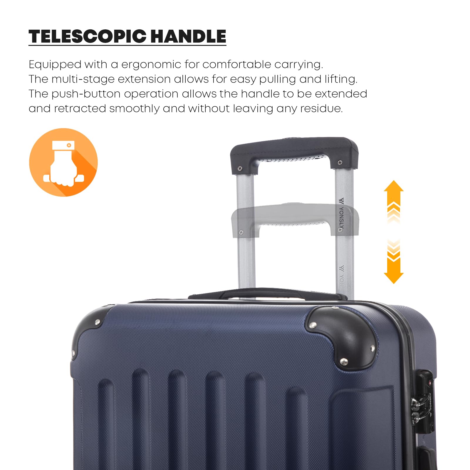 Valigia da Viaggio con Lucchetto TSA e Cerniera YKK, Guscio Rigido, 4 Ruote a 373°, Lucchetto a Combinazione, Maniglia Telescopica (Blu scuro, XL) | Valigia rigida, 4 ruote pivotanti a 360°, maniglia telescopica