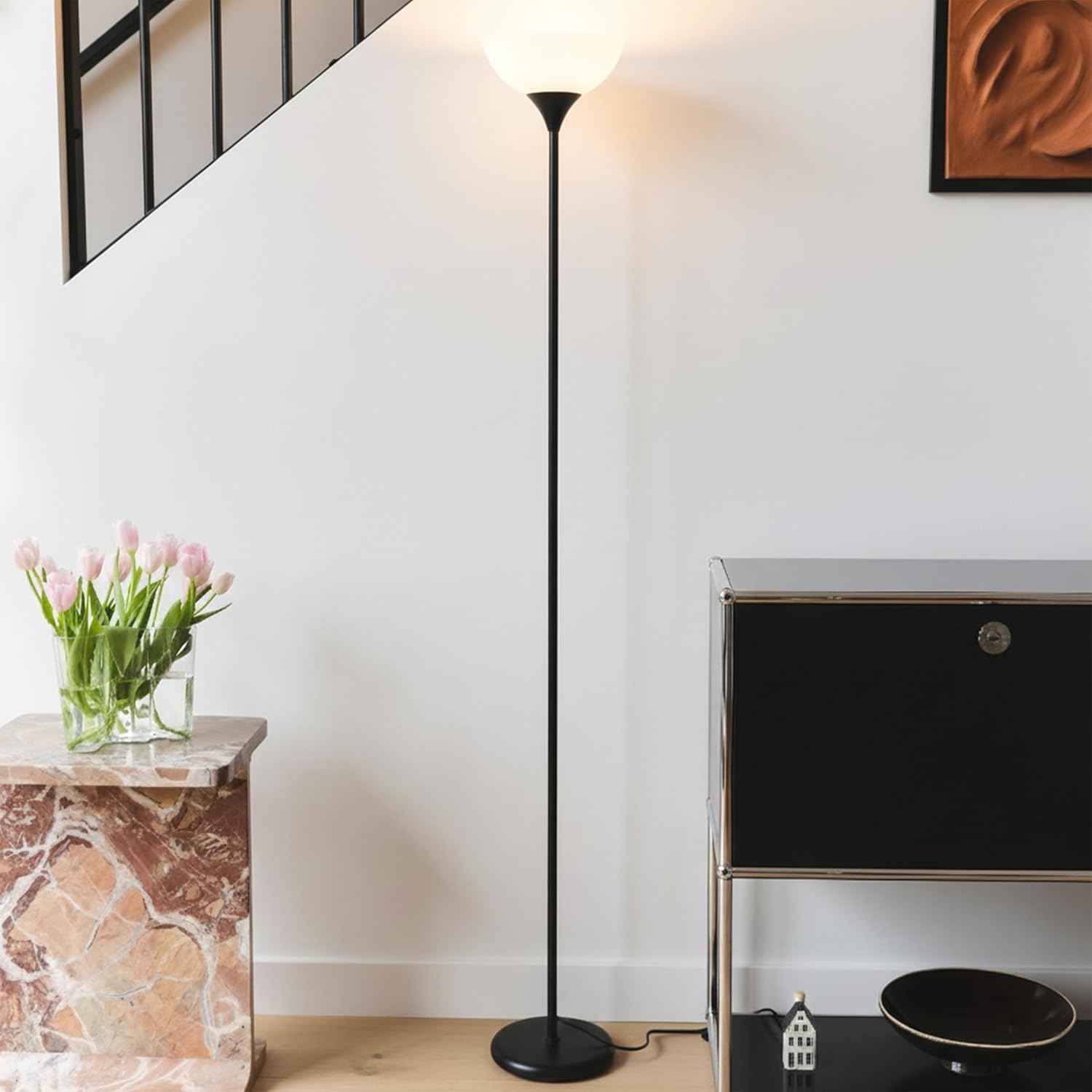 Brightech Sky Dome Dimmable LED Floor Lamp, Torchiere Floor Lamp for Living Room, Bedroom, & Office – Tall Torch Standing Lamp for Reading, Modern Home Decor – Jet Black