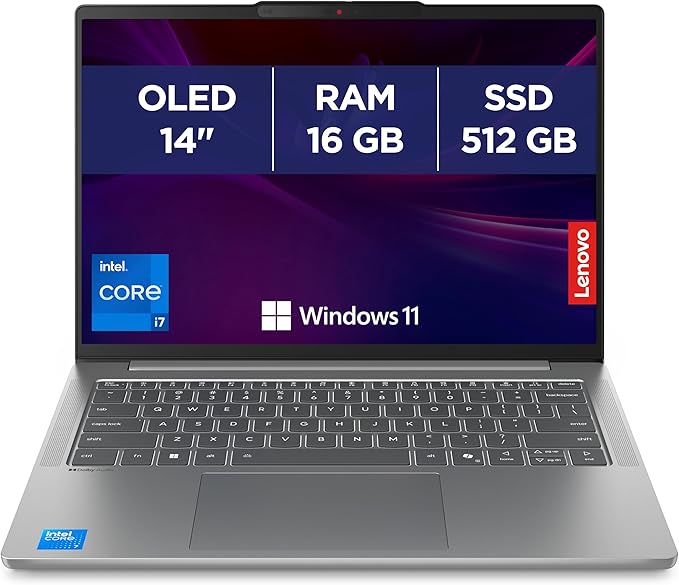 Lenovo IdeaPad Slim 5 14IRH10 - Ordinateur Portable 14'' OLED WUXGA (Intel Core i7-13620H, RAM 16Go, SSD 512Go, Intel UHD Graphique, Windows 11 Home) Clavier AZERTY, Écouteurs et Souris Inclus - Gris