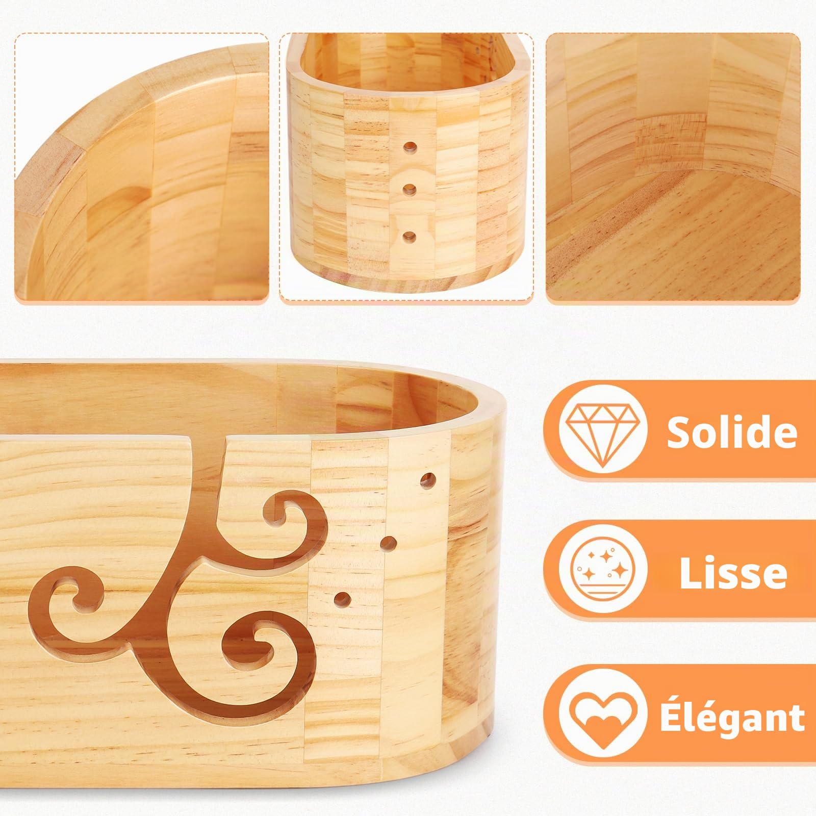 Coopay Bol à fil elliptique avec grande capacité, super grand bol en bois pour tricot en laine, bol à fil en bois fait à la main pour laine, grand bol en bois pour projet de crochet et de tricot