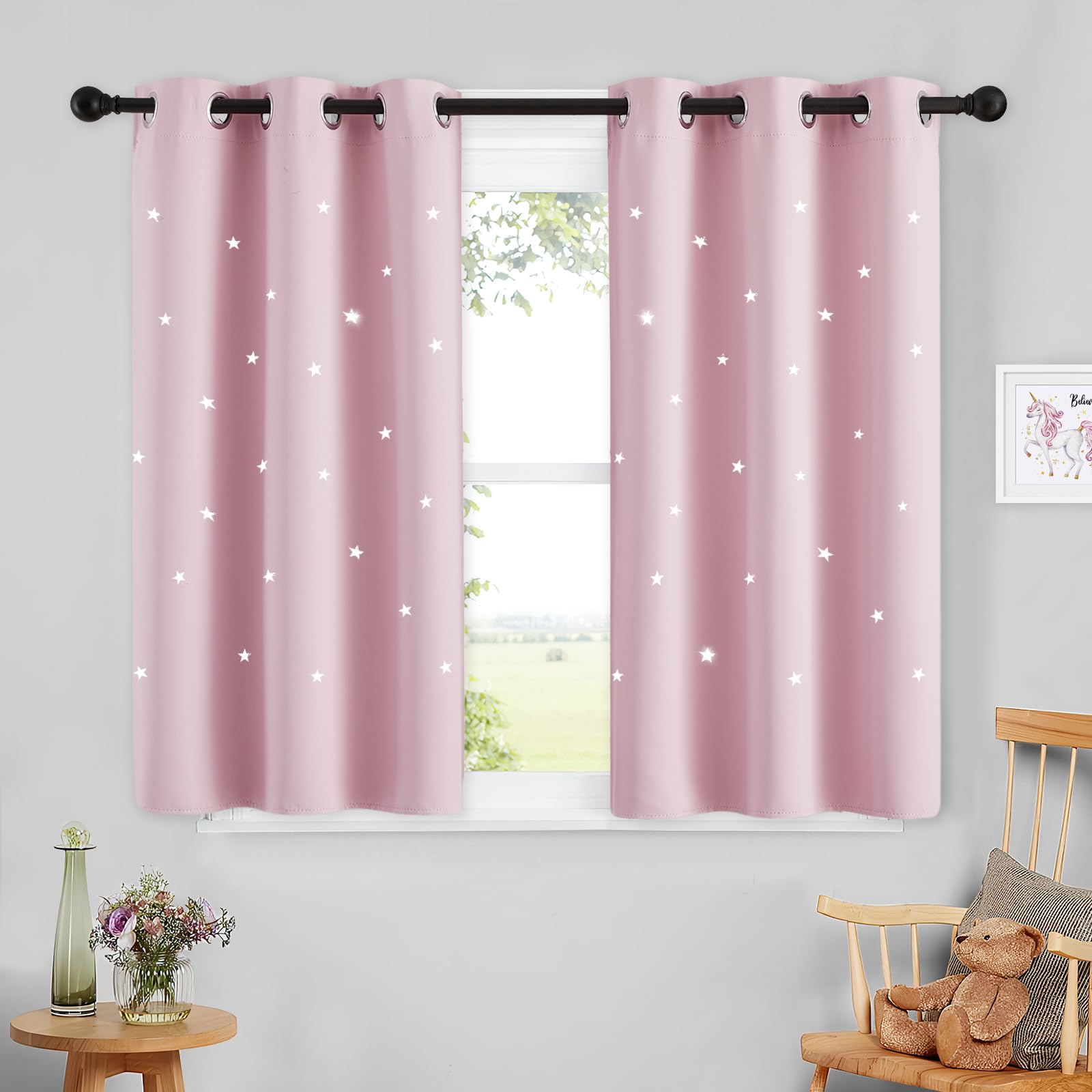 Amazon.com: NICETOWN Baby Pink Room Darkening Star Curtains