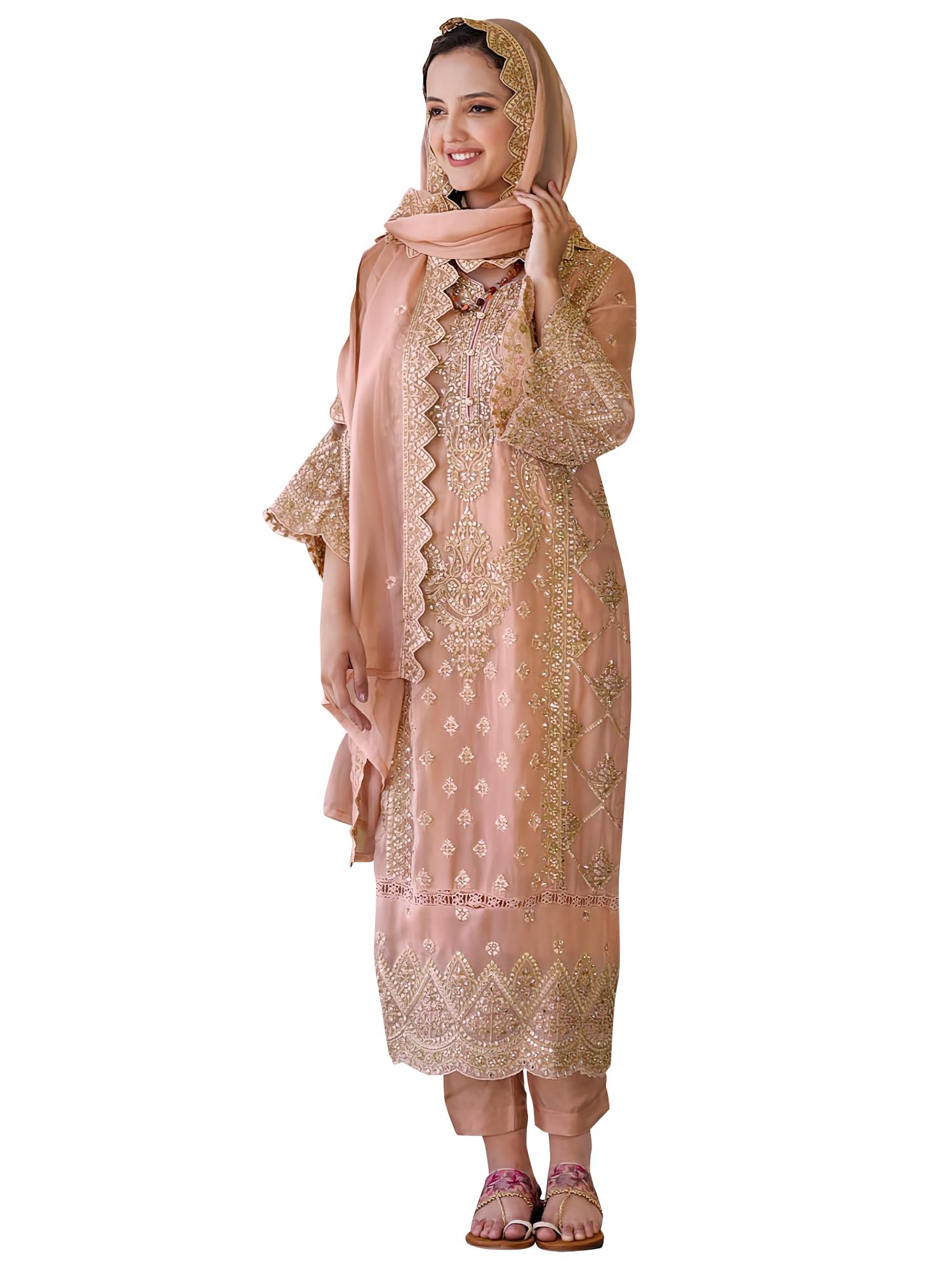 Women's Organza Kurta and Pant with Dupatta Set-image-45