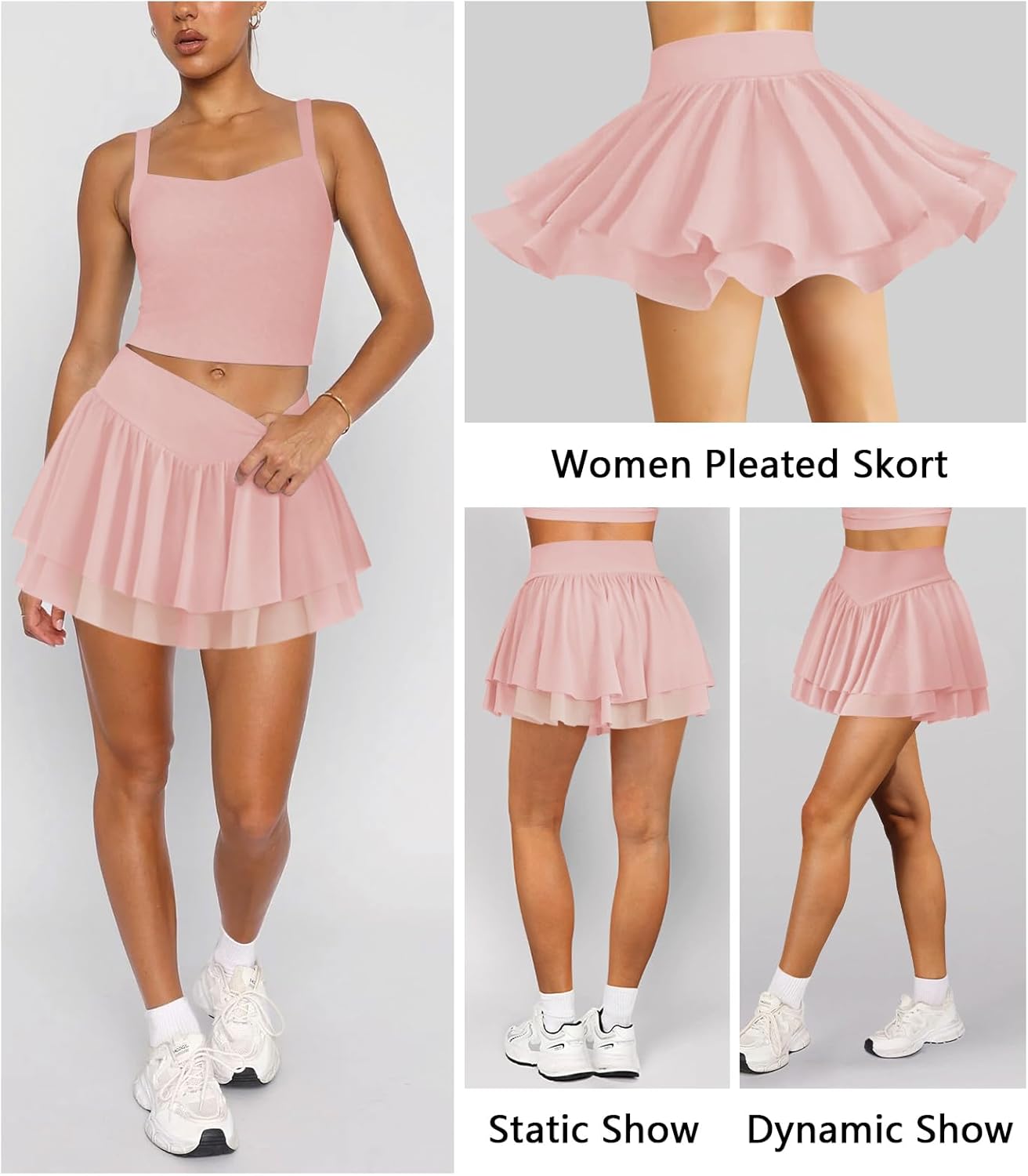 Womens Mini Pleated Skirt Skort Flowy High Waisted Ruffle Tennis Athletic Skirt for Women with Shorts Underneath Pocket - Image 3