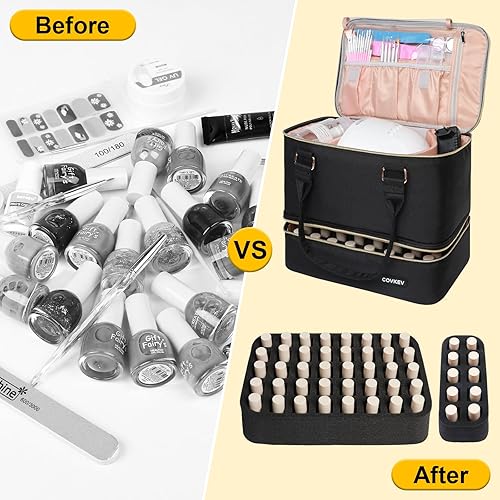Miniatura 8 de Covkev Organizador de esmalte de uñas con capacidad para lámpara de uñas y 40 botellas 05 onzas líquidas estuche organizador de bolsa de uñas de