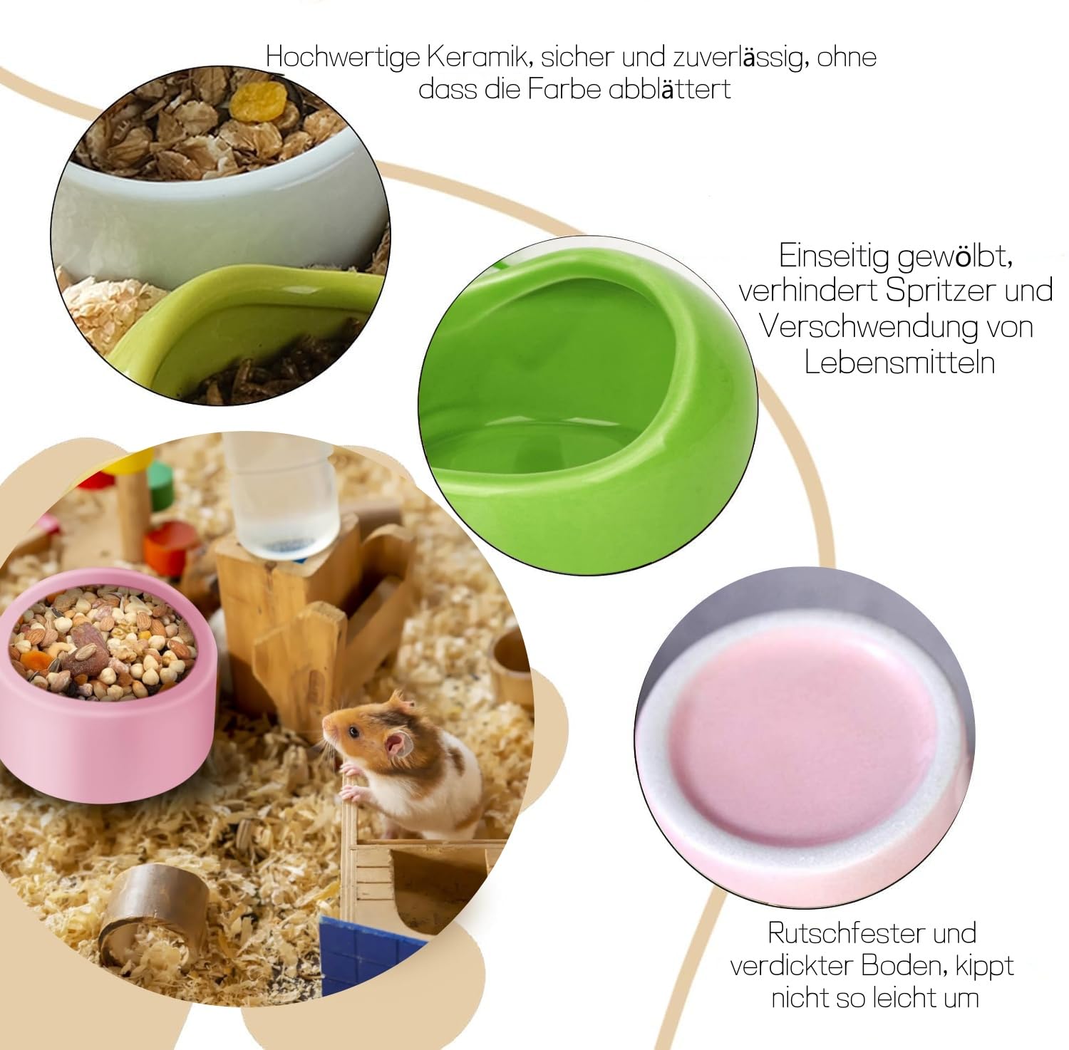 LATRAT Ensemble de 3 bols en céramique pour hamster, bols pour hamster et petits animaux, accessoires de nourriture pour