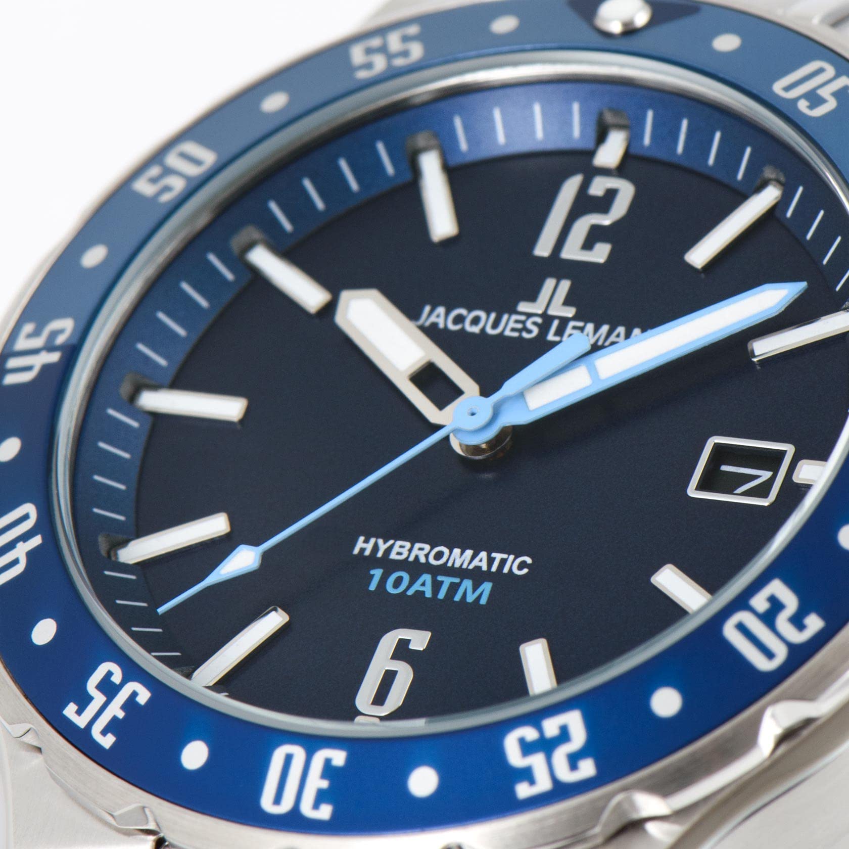 JACQUES LEMANS Zegarek męski, Hybromatic zegarki męskie, chronograf z masywnej stali nierdzewnej z silikonową bransoletką, model 1-2109