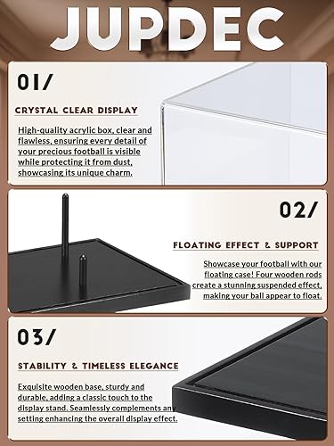 Miniatura 6 de JupDec Vitrina de fútbol de tamaño completo, caja transparente de acrílico con soporte de madera, soporte para recuerdos con protección UV, para