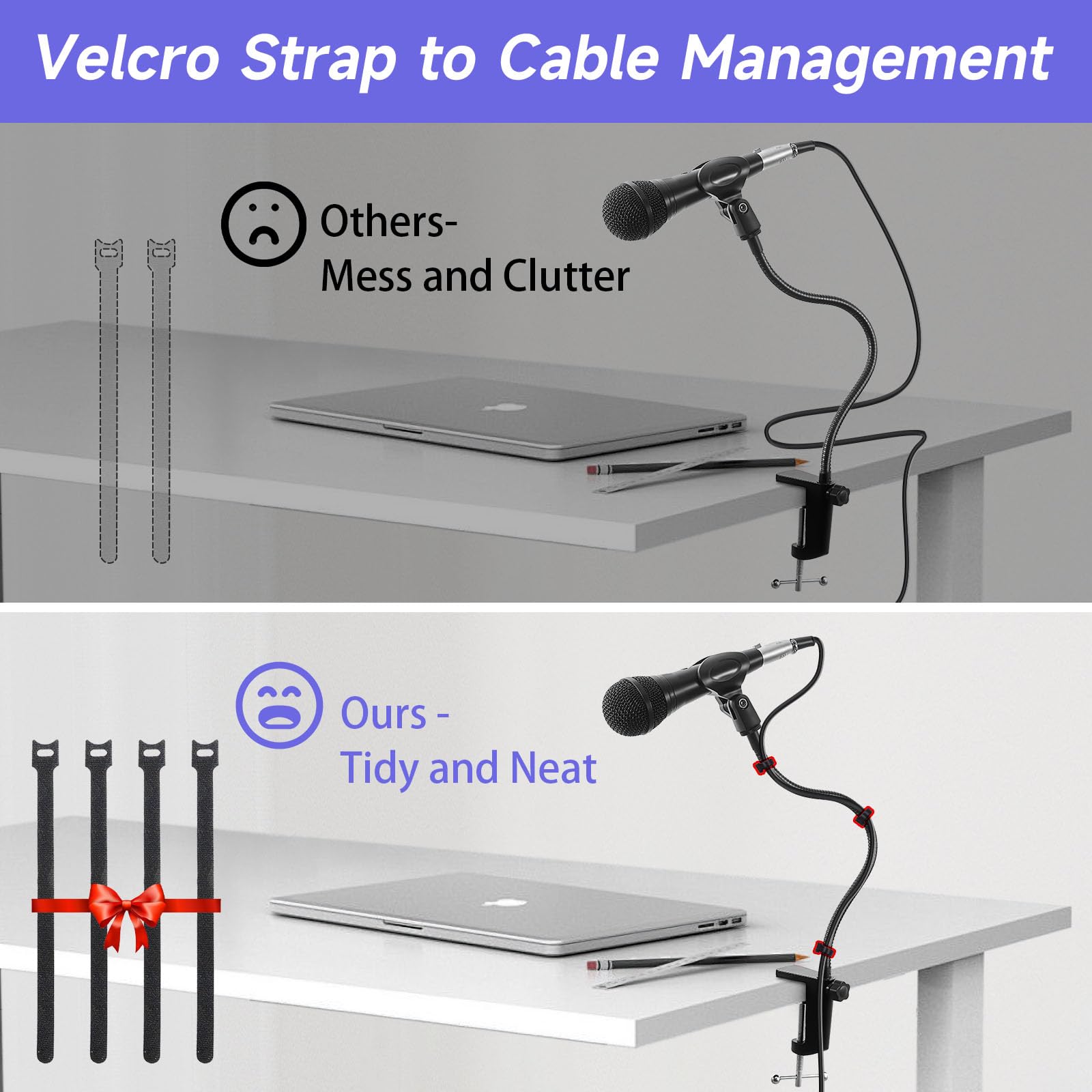 Podium Microphone Holder & Mic Holder -13.78" Flexible Gooseneck Desktop Mic Stands Holder with 0.38" to 0.63" Adapter Clamp for Lectern Podium Podcast Meetings Lectures Pulpit Streaming Gaming Studio