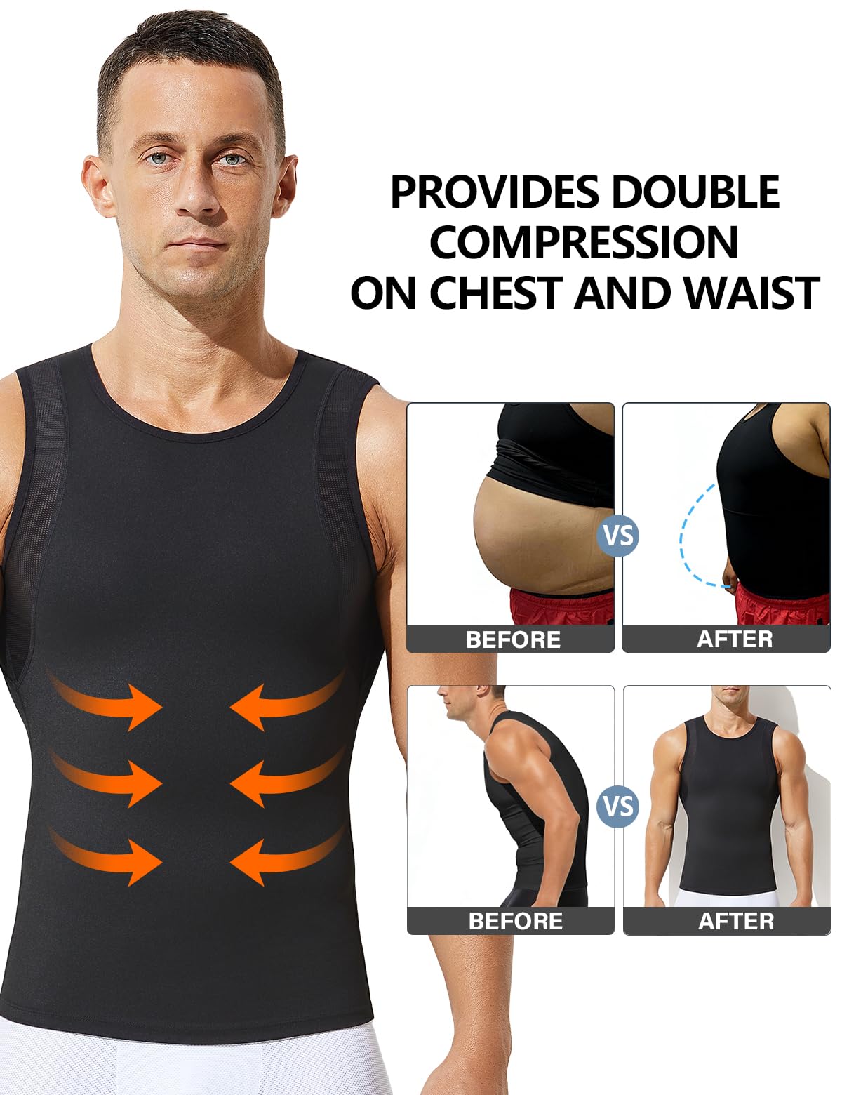 Mauro Kane Canotta Compressione Uomo Canotte Palestra Canottiere Uomo Contenitive Maglietta Dimagrante Snellente Maglia Shapewear, S~XXL - 5