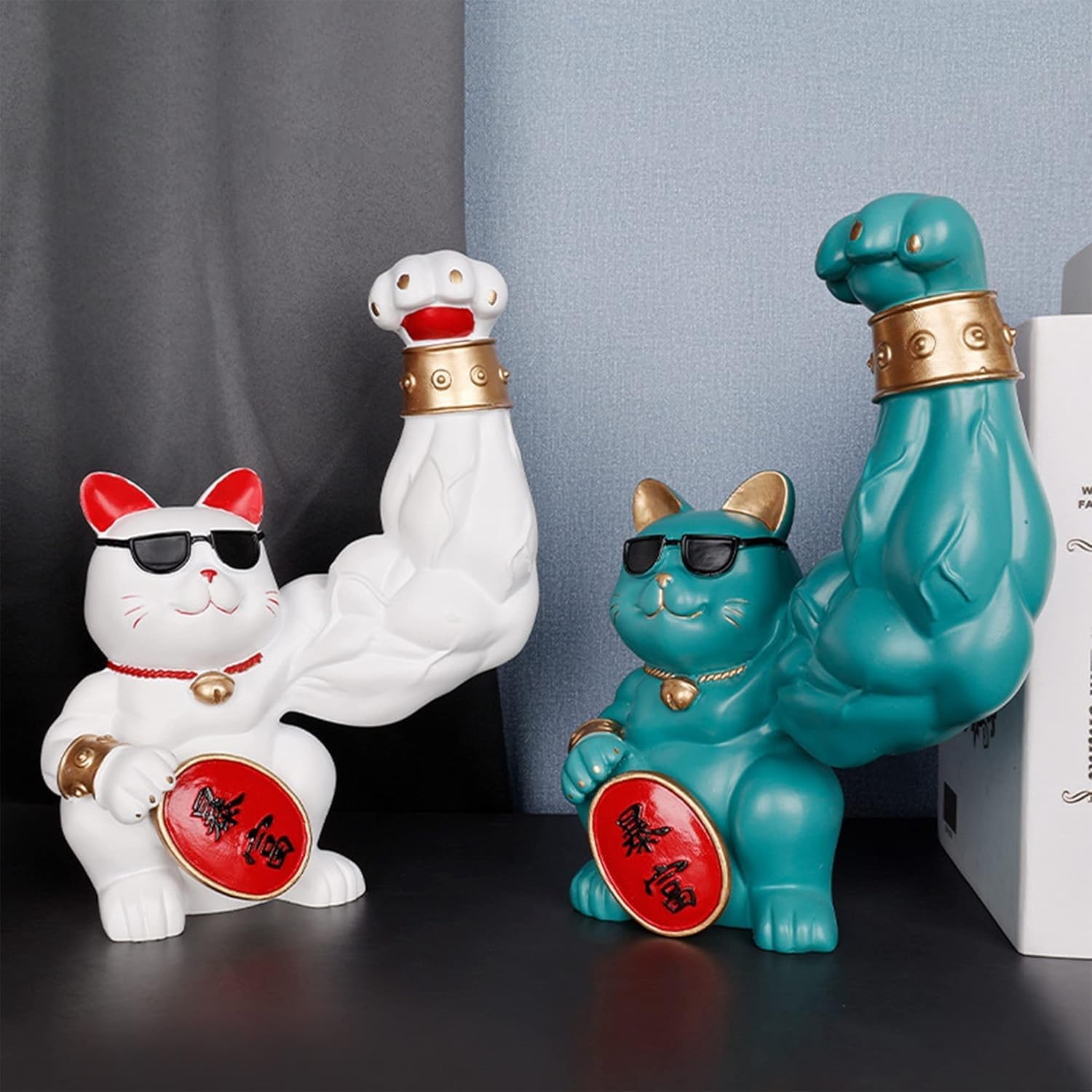 Amazon.co.jp: 筋肉招き猫 ラッキー猫 樹脂装飾 サングラス 個性的 