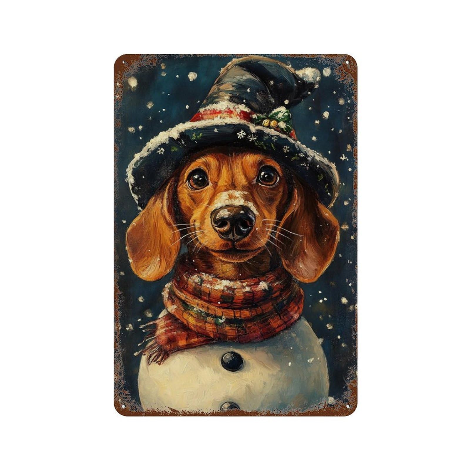 Rust Effect Winter Wonderland Dachshund Rusty Metal Tin Sign 11.8"x7.9", Industrial Home Decor for Living Room, Hallway And Home Decor