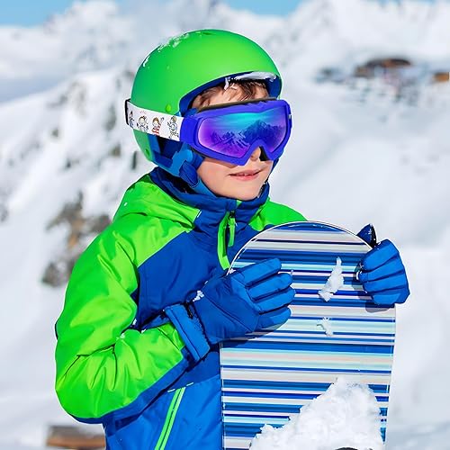 Miniatura 7 de Gafas de esquí para niños, gafas de esquí para niños de 6 a 14 años, compatible con casco, protección UV400, antiniebla, antiarañazos, gafas de