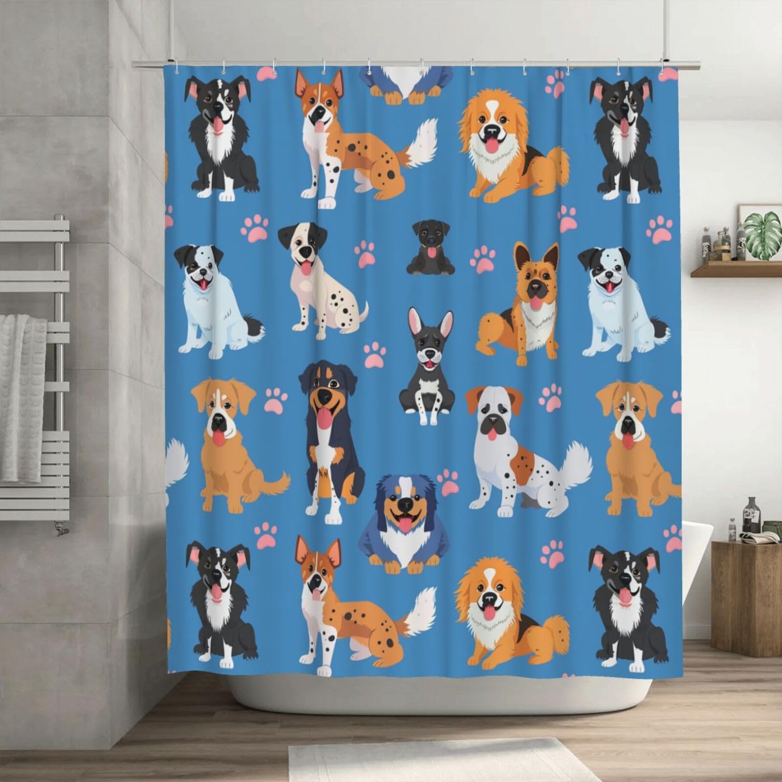 Mexpekil Dogs Various Breeds Shower Curtain Waterproof Mould Resistant Shower Curtains Washable Bathroom Curtains with 12 Plastic Hooks 183 x 183 cm (72x 72 Inch)