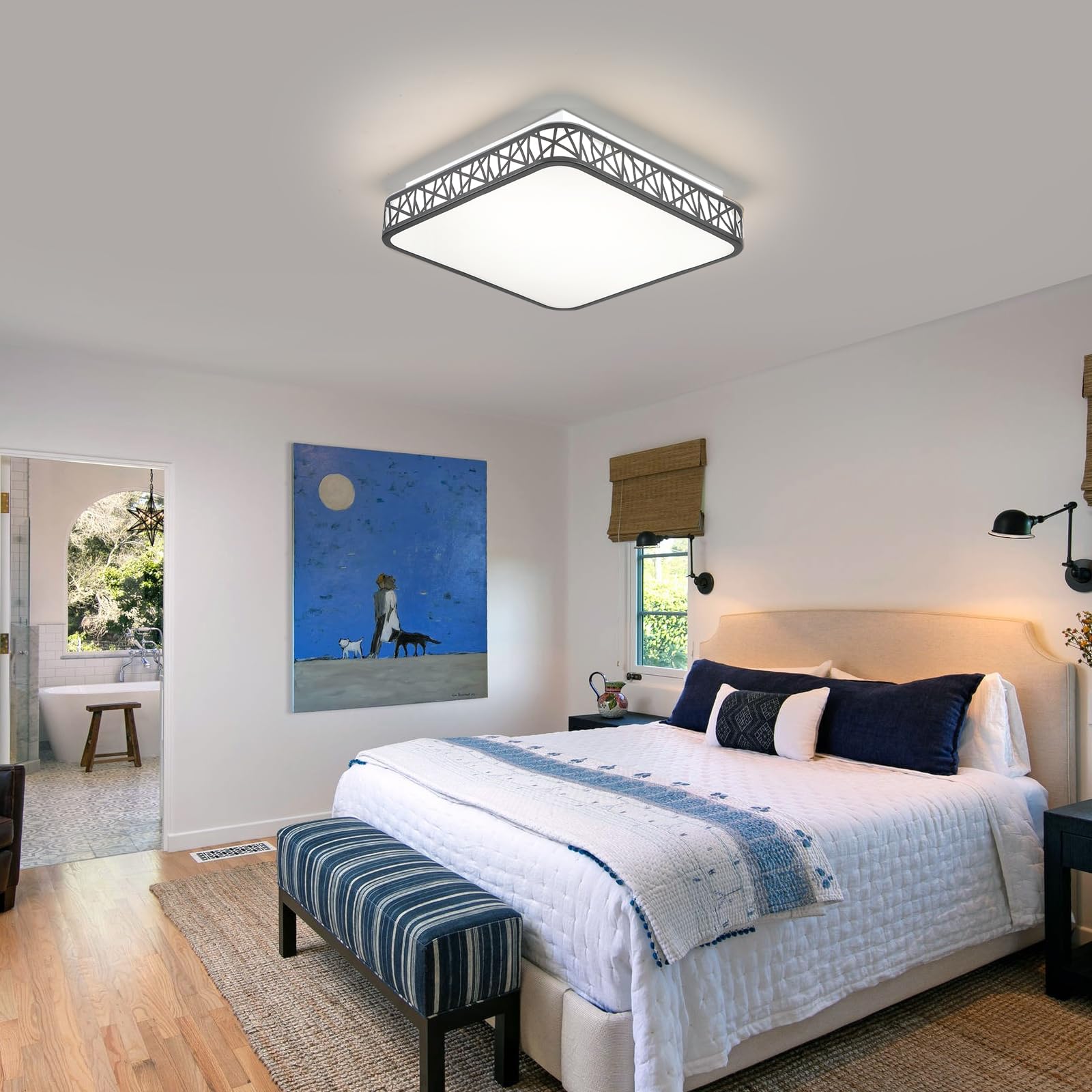 Lampa sufitowa LED z pilotem zdalnego sterowania, 35 cm, nowoczesna czarna lampa do zabudowy, 65 W, ściemniana lampa sufitowa do sypialni, salonu, kuchni, biura