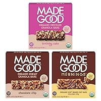 Vista 1 de MadeGood Chocolate Lovers Variety Pack, Granola Bars, Morning Bars & Drizzled Birthday Cake Bars