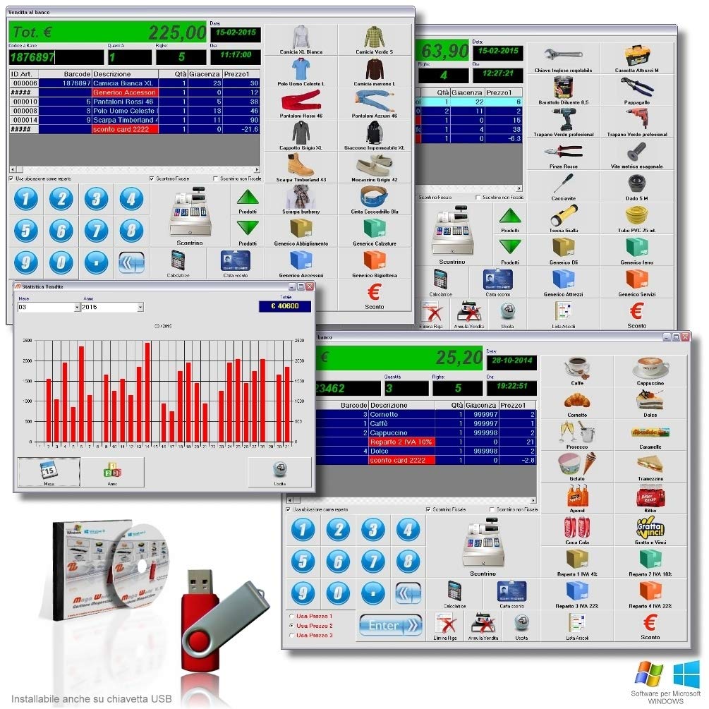 GESTIONALE Magazzino Sistema Completo Barcode Stampante Lettore Codici A Barre E Software