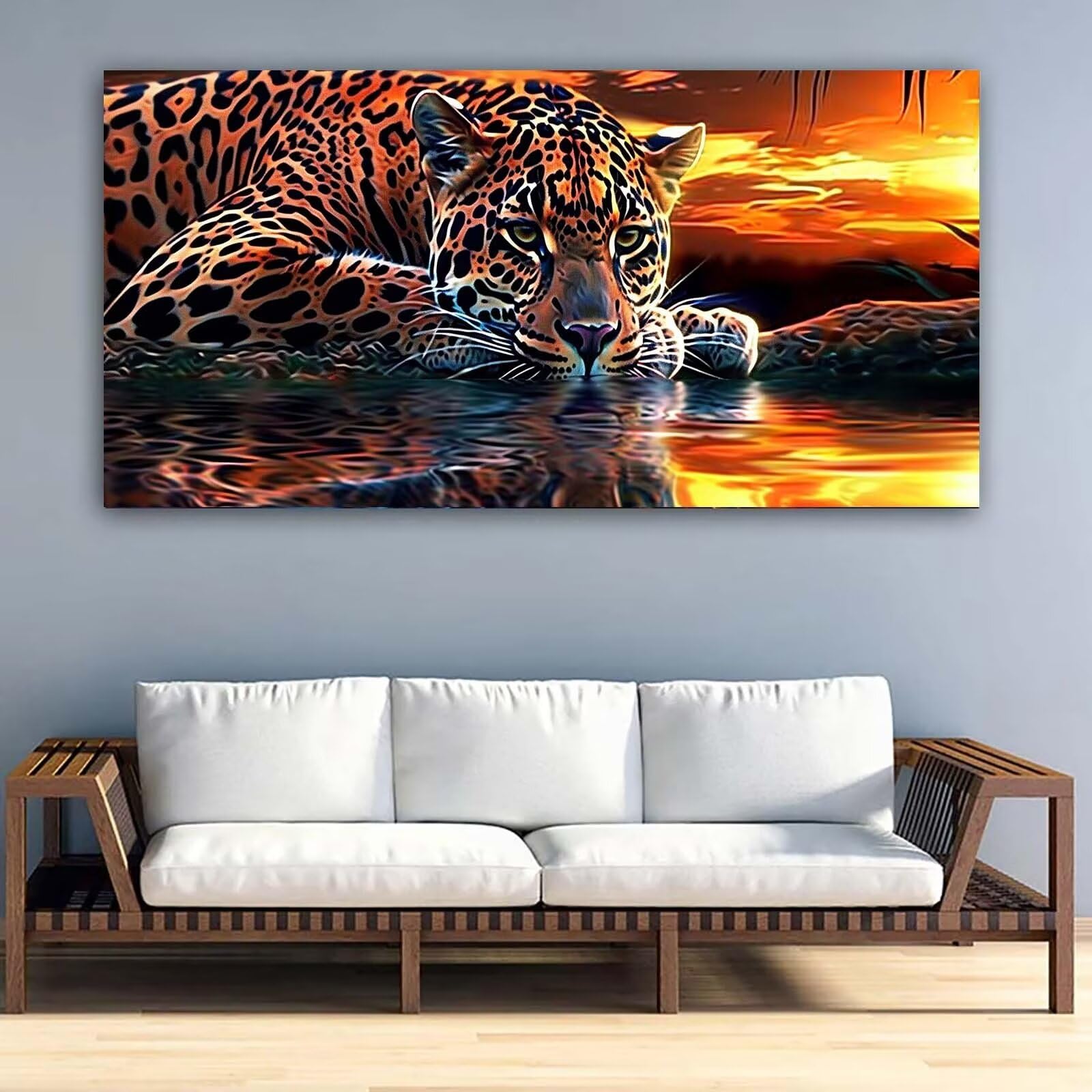 5D DIY Diamond Painting, Leopard Diamond Painting XXL Erwachsene Groß 100x233cm, Diamond Art Sonnenuntergang Diamant Painting Bilder Kinder Anfänger, Dimondpaintin Geschenke für Frauen, Wand Deko