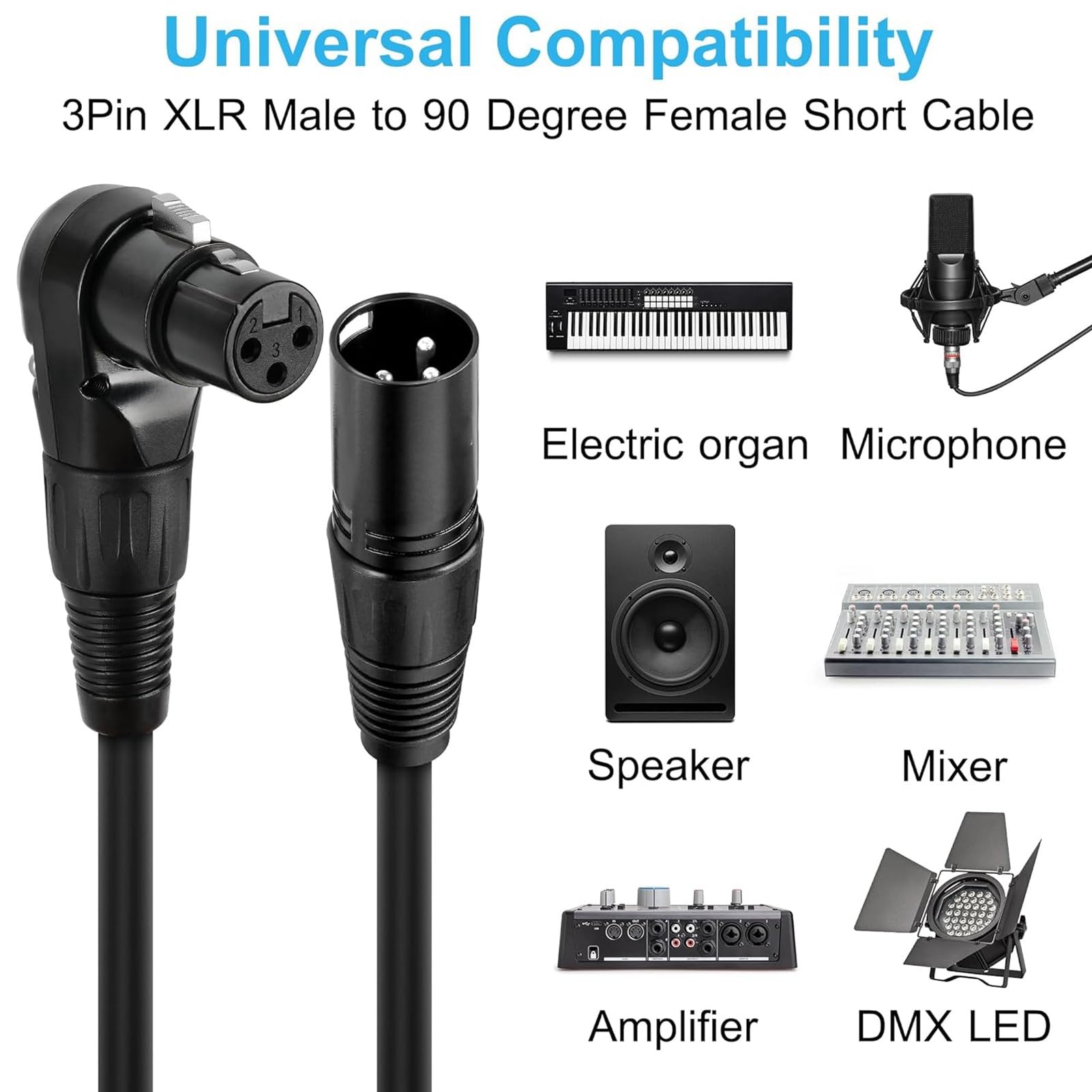 Plyisty XLR Microphone Extension Cable, 90 Degree XLR Female to Straight XLR Male 3Pin Microphone Cable, for Speaker Mixer - Image 4