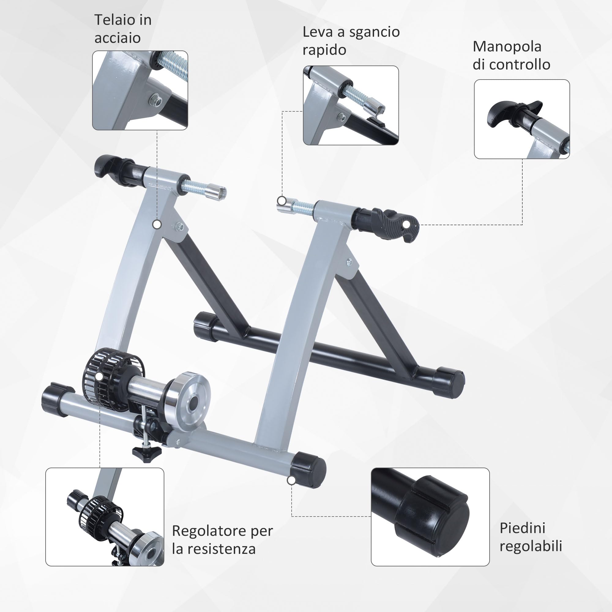 HOMCOM Rollentrainer Fahrrad Rennrad Heimtrainer Trainer faltbar Magnetbremse 54,5 x 47,2 x 39,1 cm