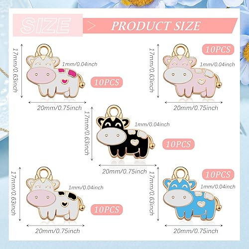 Miniatura 2 de Hicarer 50 dijes de vaca coloridos esmaltados lindos colgantes para hacer joyas, aretes, collares, dijes para pulseras, collares, aretes, llavero,
