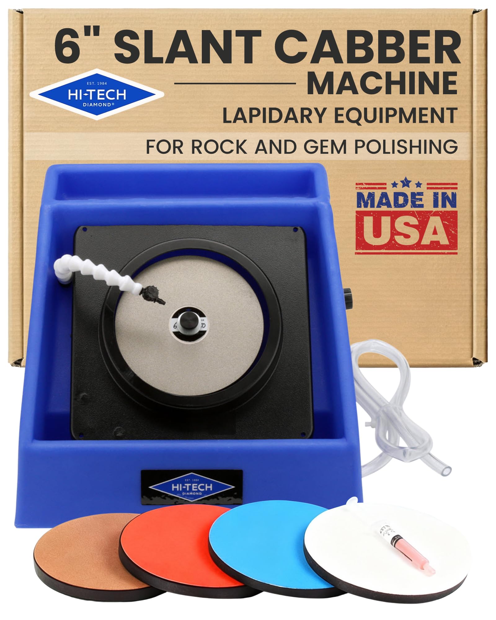 Hi-Tech Diamond 6" Slant Cabber - Cabbing Machine Lapidary Equipmentt - Grinder Tool & Rock Polisher, Variable Speed Motor, Includes Rock Polishing Kit for Stones, Minerals, and Gem Shaping