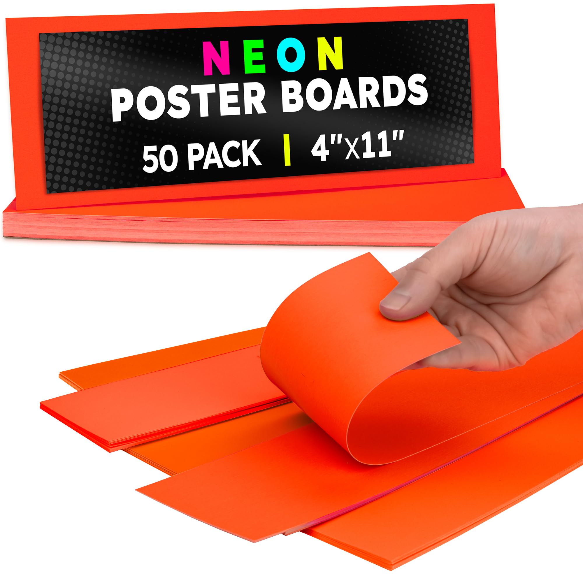 Hygloss Poster Board 4 x 11, 50 Pack Neon Red-Orange, Colored Posterboard