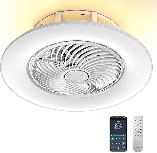 Ventiladores de techo con luces y control remoto de 22 pulgadas con luz ambiental, sin aspas, ventilador de techo de perfil bajo, montaje empotrado,