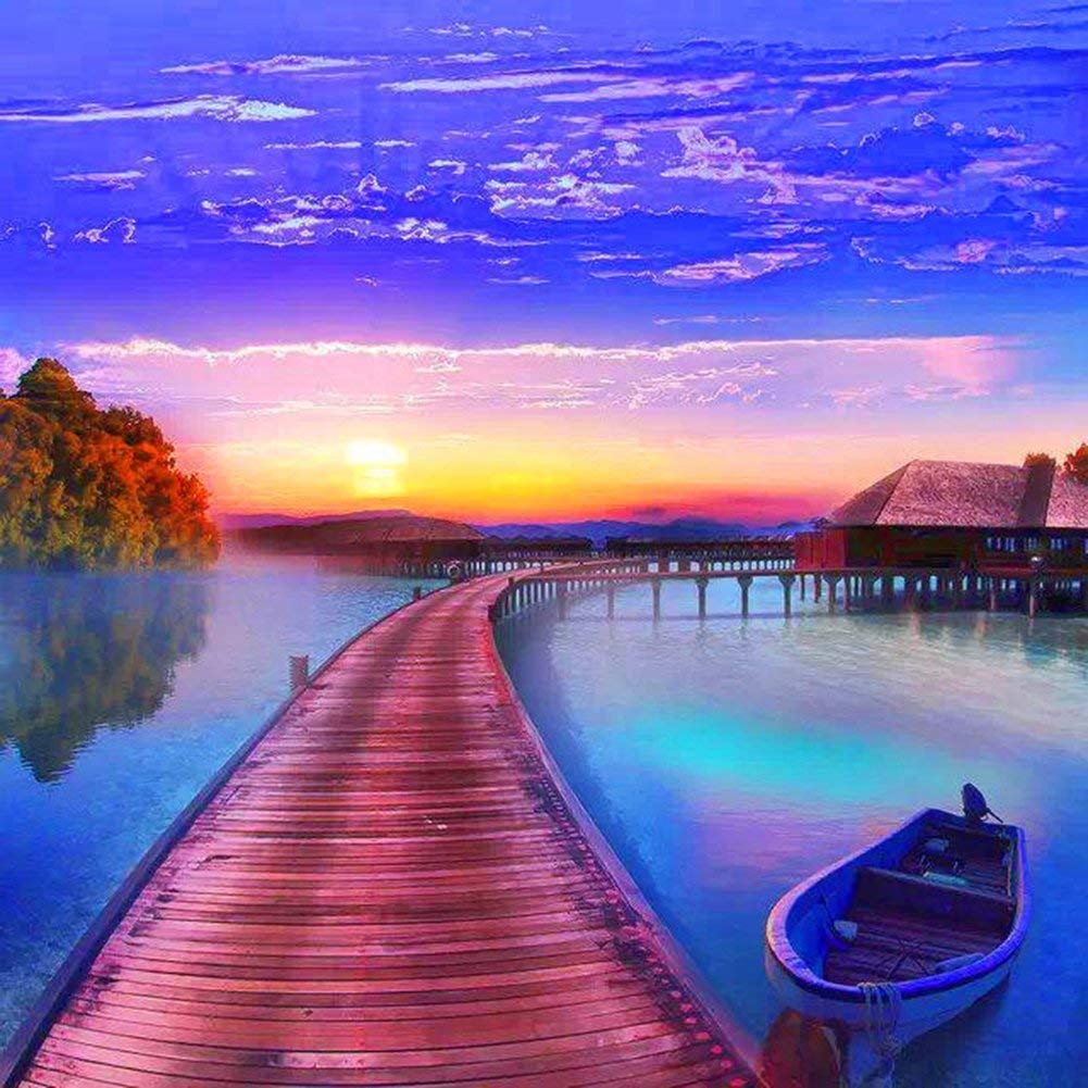 HOHOME 5D Diamond Painting Cross Stitch Kits Full Drill Resin DIY Handmade Diamond Embroidery Mosaic Perfect Girfs With Making Tools Set Home Decorations - Sunset