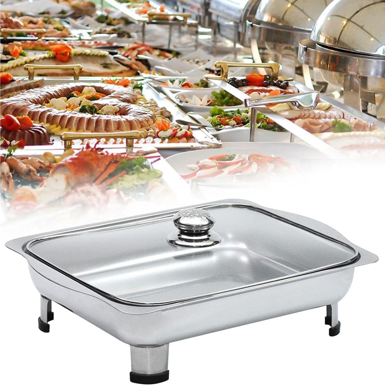 Set Professionale per Chafing Dish, scaldavivande per Buffet in Acciaio Inox, per Buffet albergo Hotel Mensa supermercato Ristorante,B,35 * 27 * 5.2cm