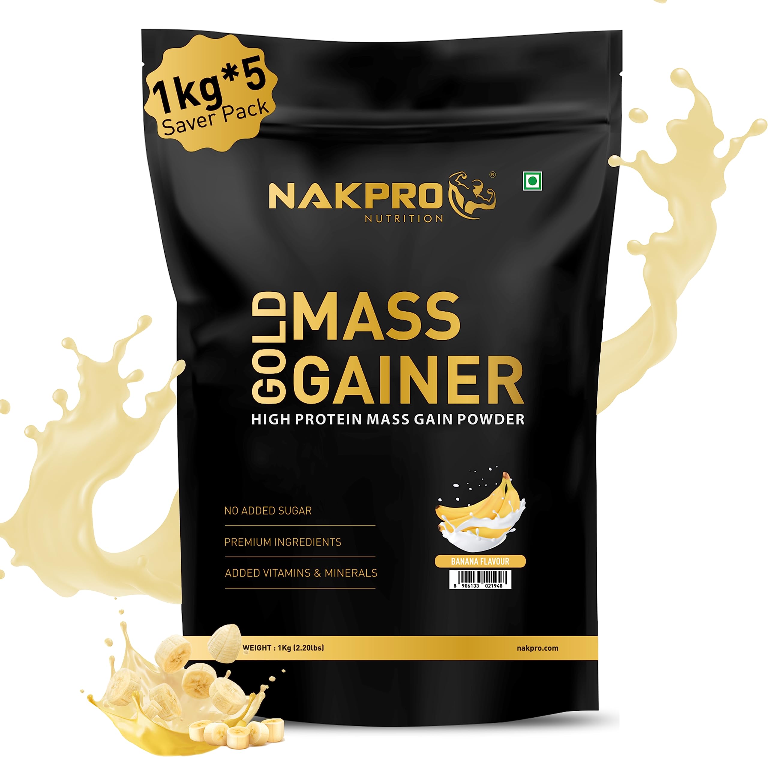 Nakpro Gold Mass Gainer Powder 5Kg, Banana| Lean Muscle Whey Protein Mass Gainer | 21g Protein, 68g Carb, 372 Calories Per Scoop for Muscle Support & Muscle Mass Gain (B099PV9TJ4) Amazon Price History, Amazon Price Tracker