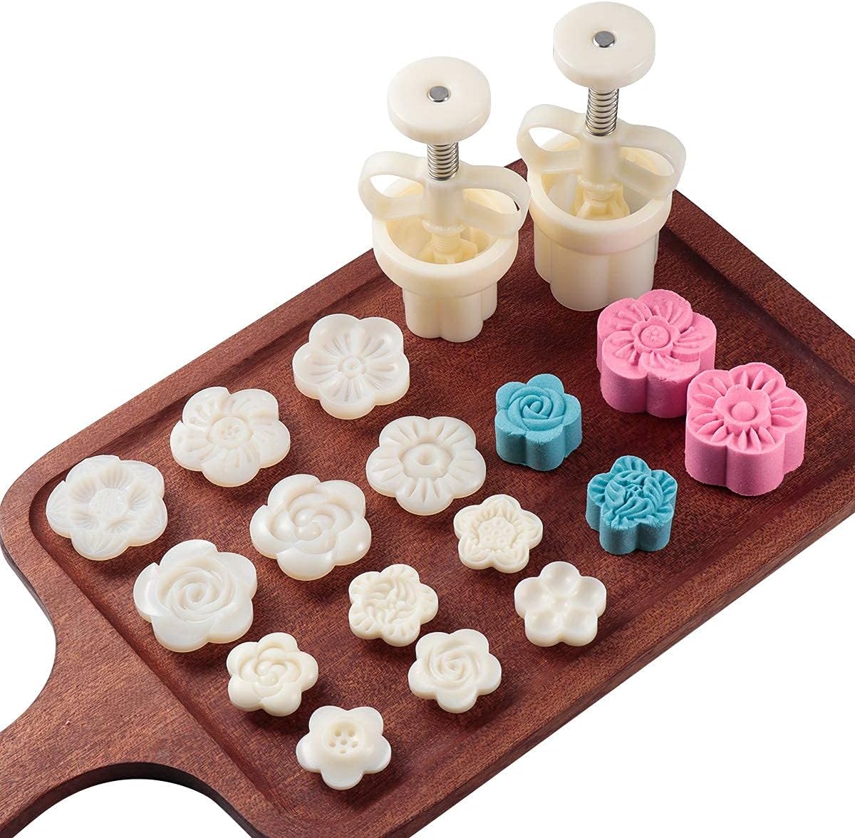 2Sets Mooncake Mold Chinese Mid-Autumn Festival 12pcs Cookie Stamps Press, Thickness Adjustable DIY Decoration Hand Press Cutter Cake Mold