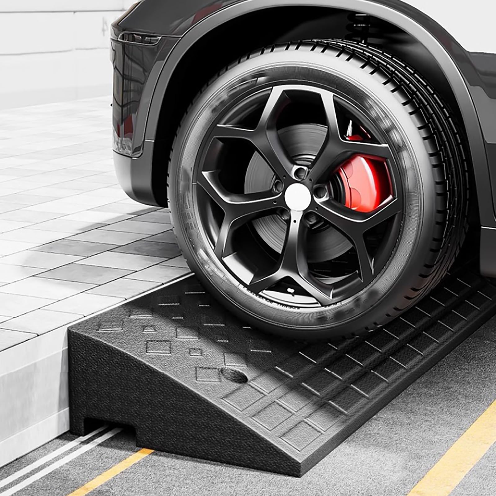 Heavy Duty Threshold Curb Loading Ramps, Car Ramp W/Reflective Stripe for Bicycles, Warehouses, Garages, Sidewalks, Wheelchairs(35 * 15 cm/13.7 * 5.9 in)