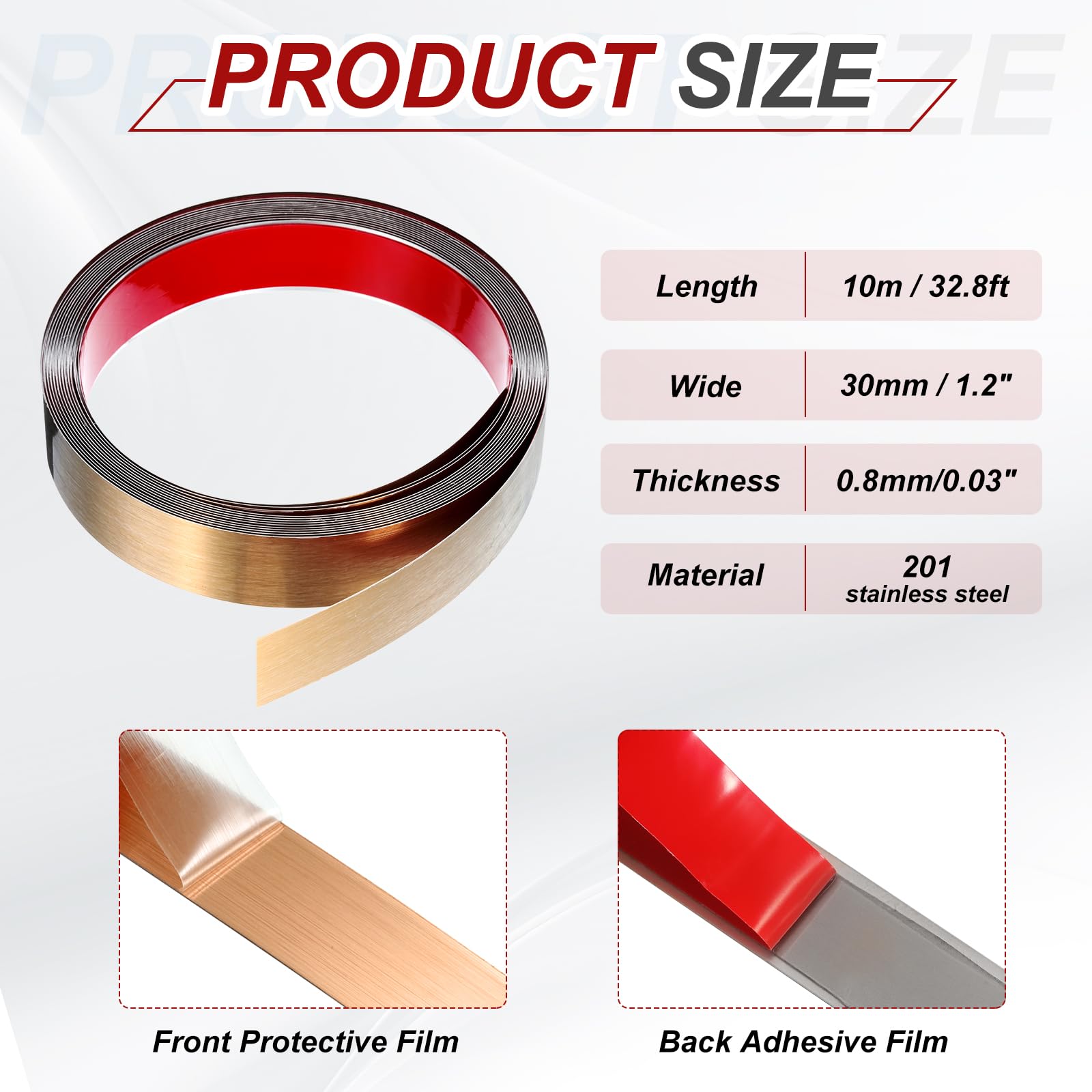 QUARKZMAN Rose Gold Bordure Adhésive À Coller 10m x 30mm Bandes De Moulure