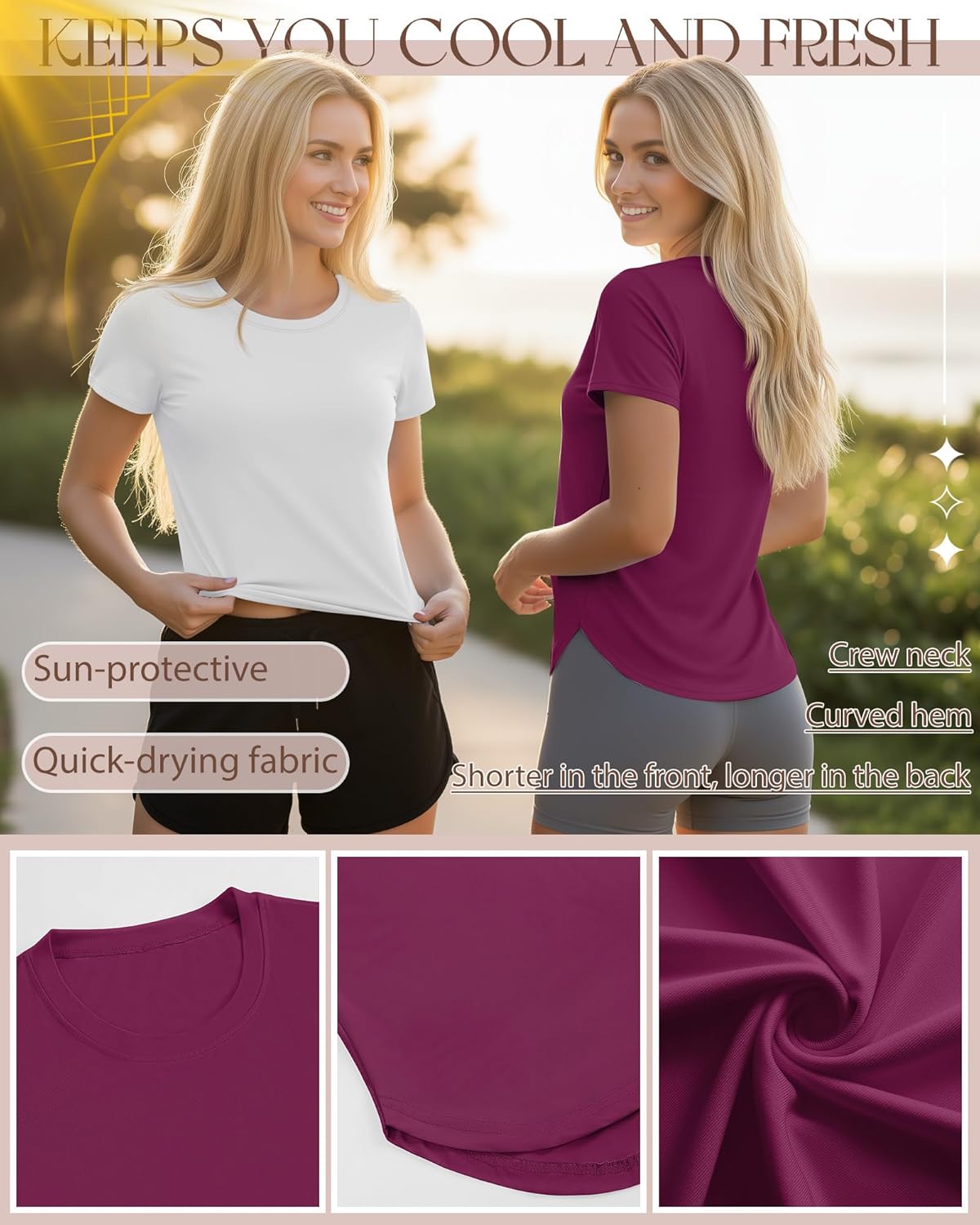 4 Pack Women's Workout Shirts UPF 50+ Athletic Breathable Short Sleeve Tops Quick Dry Split Hem Running Gym Yoga Tee - Image 5